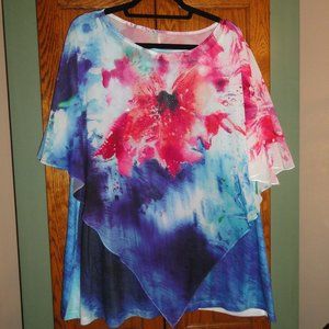 Studded Crystals Sparkly AVENUE Size 22/24 Poncho Blouse Top Floral Pattern